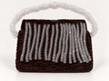 Chocolate brown chenille handbag with clear beaded handle and hanging clear bead fringe